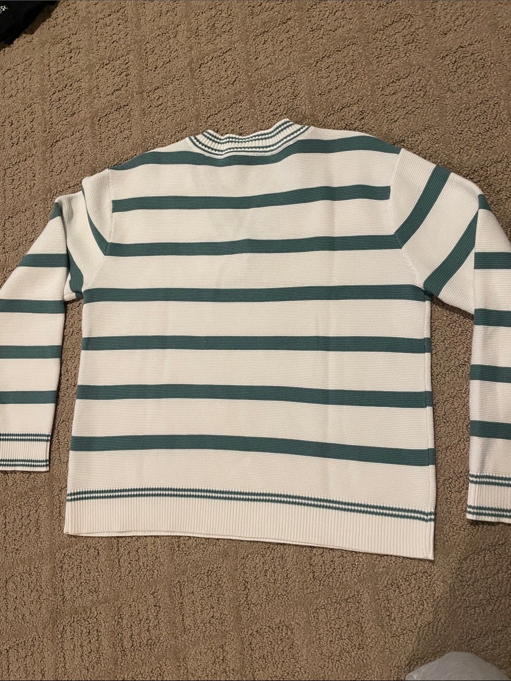 CAbi White and Teal Striped V-Neck Sweater - Picture 3 of 4